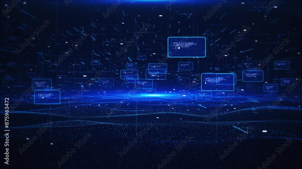 Poster digital 3d virtual space vr cyberspace. 5g 6g technology high speed internet data transfer technolog
