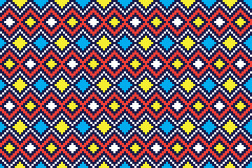 Fabric pixel abstract geometric pattern Thai stye design for clothing, fabric, background, wallpaper, wrapping, batik. Knitwear, Embroidery style. Aztec geometric art ornament print.