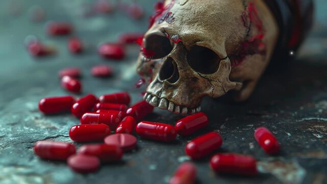 international overdose awareness day concept image with focus on pill and skull, highlighting the global crisis of drug overdose concept