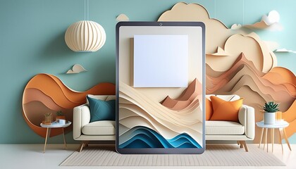 A mockup of a blank white paper sheet on a tablet screen, showcasing digital creativity.