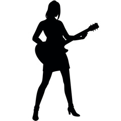 Woman plays guitar, front side view, different type of pose vector silhouette 