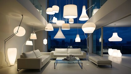 Interior design lamps, living room space with walls and details. modern architecture and design