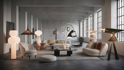 Interior design lamps, living room space with walls and details. modern architecture and design
