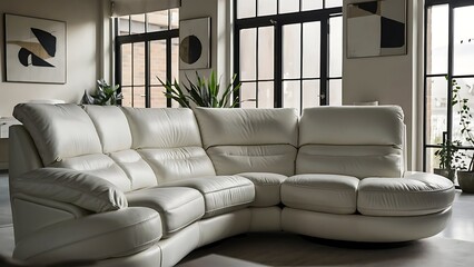White leather corner sofa in a modern living room