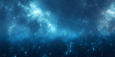 Futuristic city skyline with night sky universe stars concept