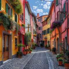 Colorful Houses In A Narrow Street In Italy