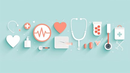 Health insurance benefits, medical icons, flat design illustration