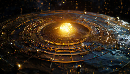 Representation of a heliocentric system with a sun in the center