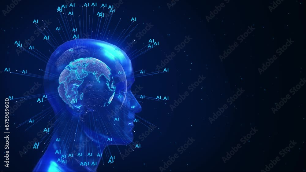Poster human brain idea innovation artificial intelligence ai virtual technology brain storming business su