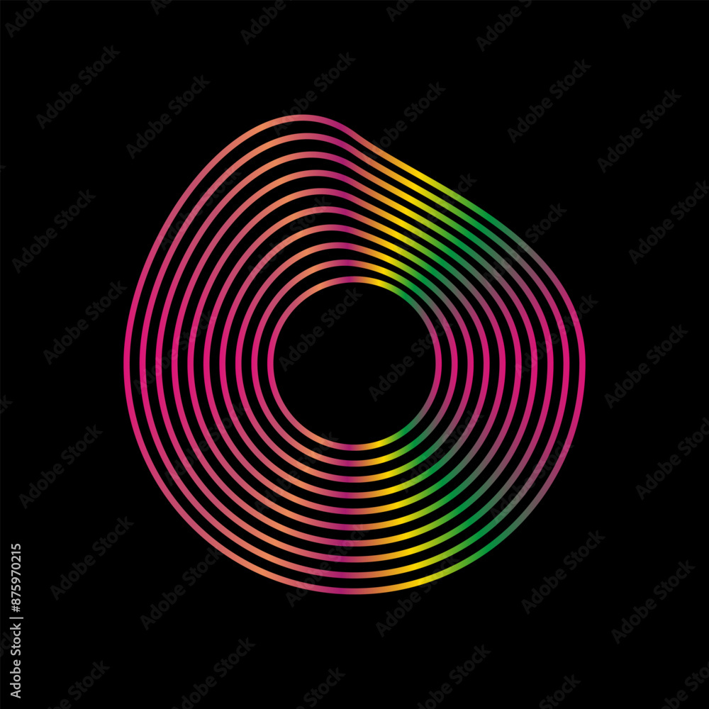 Wall mural abstract wavy shape sound equalizer speaker on black background. linear fluid vector design.