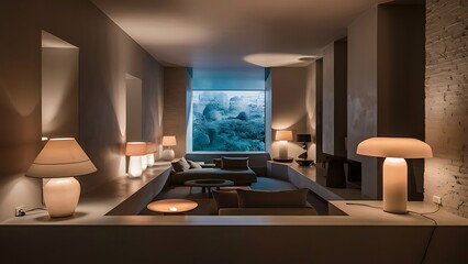Interior design lamps, living room space with walls and details. modern architecture and design