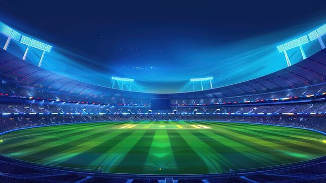 ICC world cup - Cricket stadium background with flag and trophy. Vector wallpaper design. illustration