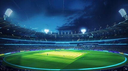 ICC world cup - Cricket stadium background with flag and trophy. Vector wallpaper design. illustration