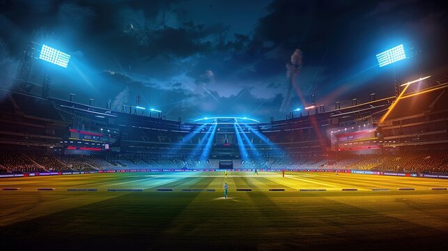 ICC world cup - Cricket stadium background with flag and trophy. Vector wallpaper design. illustration
