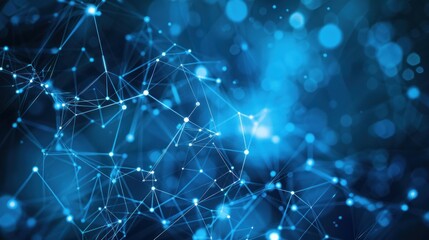 Abstract Blue Network of Connected Points and Lines