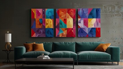 room with colorful sofa