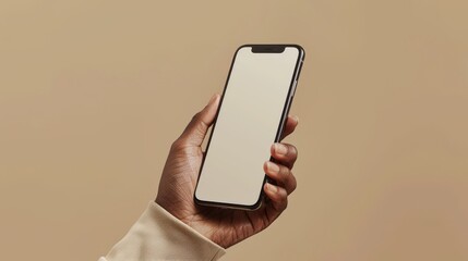 Hand holding phone slight angle gen z klarna neutral background