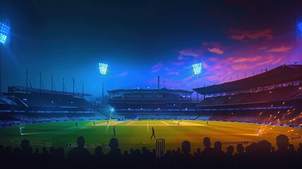 ICC world cup - Cricket stadium background with flag and trophy. Vector wallpaper design. illustration
