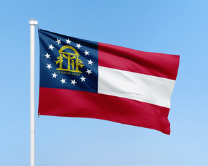 Georgia flag on stick on sky background. Realistic flag illustration	