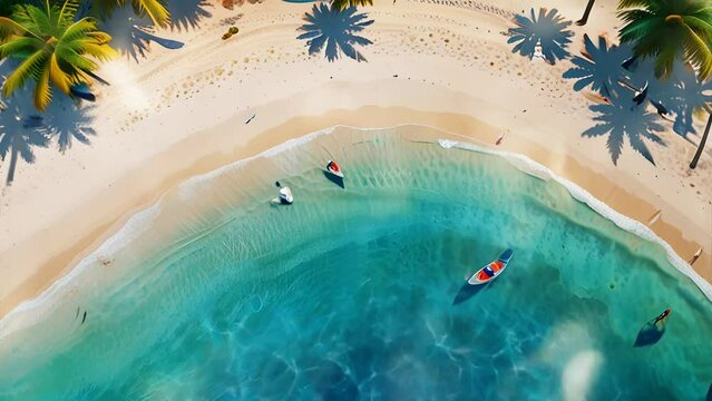 Drone view of beautiful tropical beach with white sand, on a smooth looping background with 4K animation 