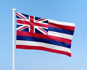 Hawaii flag on stick on sky background. Realistic flag illustration	