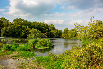 Beautiful river landscape. Krasivaya Mecha River in Russia