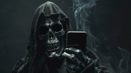 Death reaper front holding smartphone
