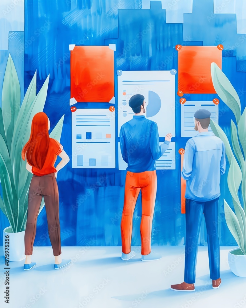 Poster user experience ux designers discussing the flow of a business platform, ux design, user experience