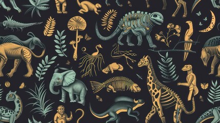 A Colorful Illustration Featuring a Variety of Animals and Plants