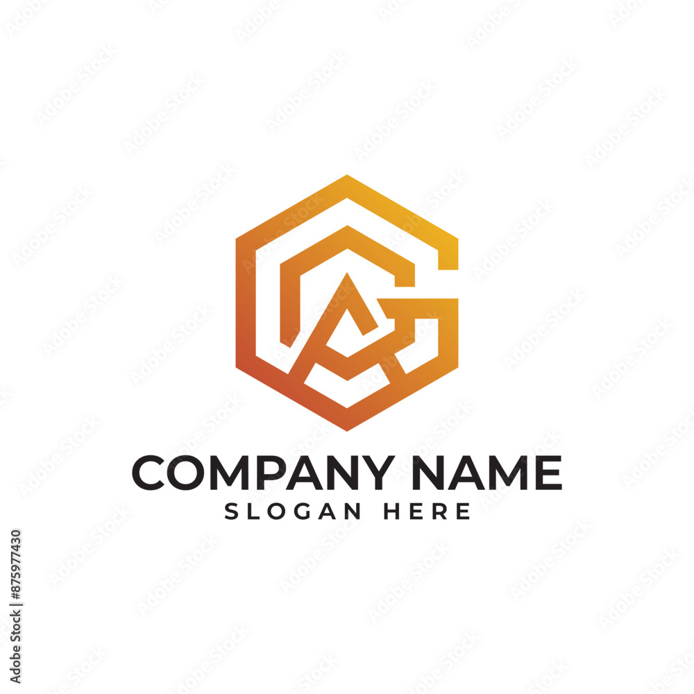 Poster gga initial lettermark in hexagon shape with geometric and modern style