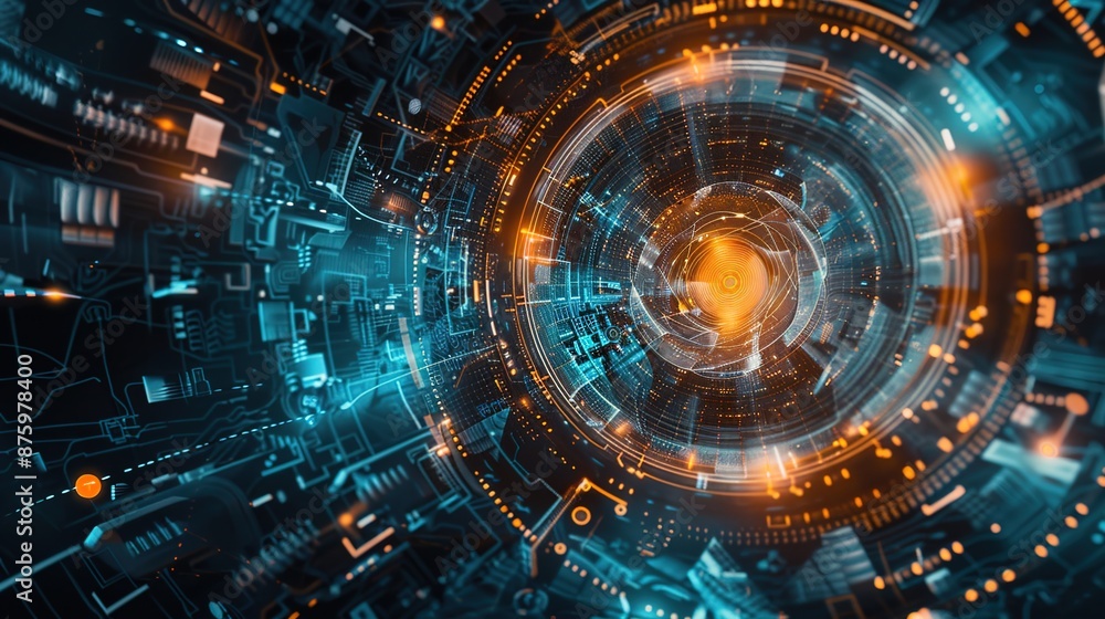 Poster illuminating future: abstract technological background with futuristic elements
