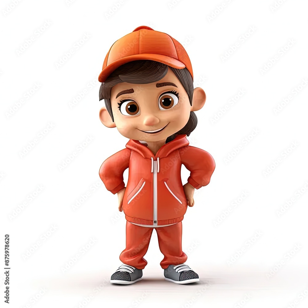 Canvas Prints a cartoon boy wearing a red jacket and orange hat