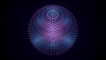 Abstract pink sphere with connecting dots and lines. Wireframe technology sphere with explosion effect. Big data visualization. 3d rendering.