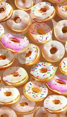 Fototapeta premium Lots of donut sweets photo drawing realistic phone wallpaper vanilla white donuts 64k iso 800 vanilla sweets