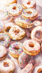 Lots of donut sweets photo drawing realistic phone wallpaper vanilla white donuts 64k iso 800 vanilla sweets