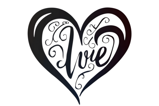 Calligraphic love heart sign. Vector Romantic illustration symbol join, passion and wedding. Calligraphy Design flat element of valentine day. Template for t-shirt, card, invitation