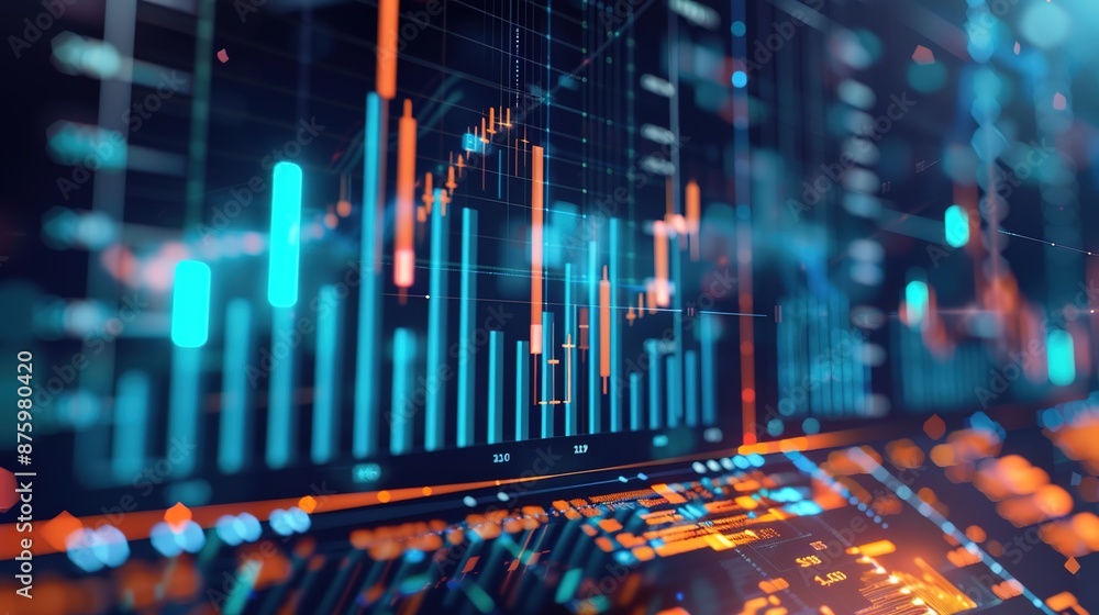 Aufkleber illuminating financial insights: ai-driven data analysis on dark abstract background