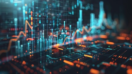 Obraz premium Illuminating Financial Insights: AI Data Analysis on a Dark Abstract Canvas