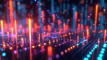 Illuminated Abstract Digital Finance and Stock Market Trends Concept with Glowing Lines