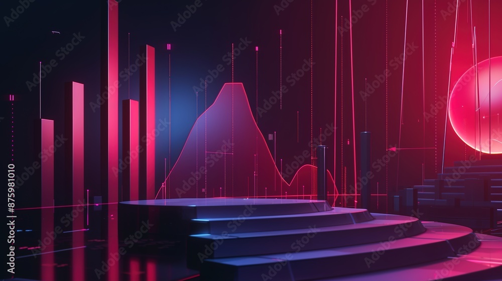 Poster dynamic 3d visualization of economic trends in minimalist setting