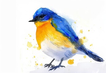 Blue and yellow bird watercolor style white background