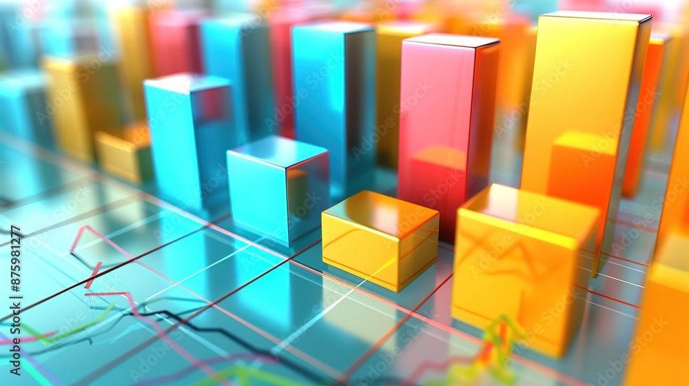 Aufkleber dynamic financial market trends represented by 3d bar and line graphs in a modern setting