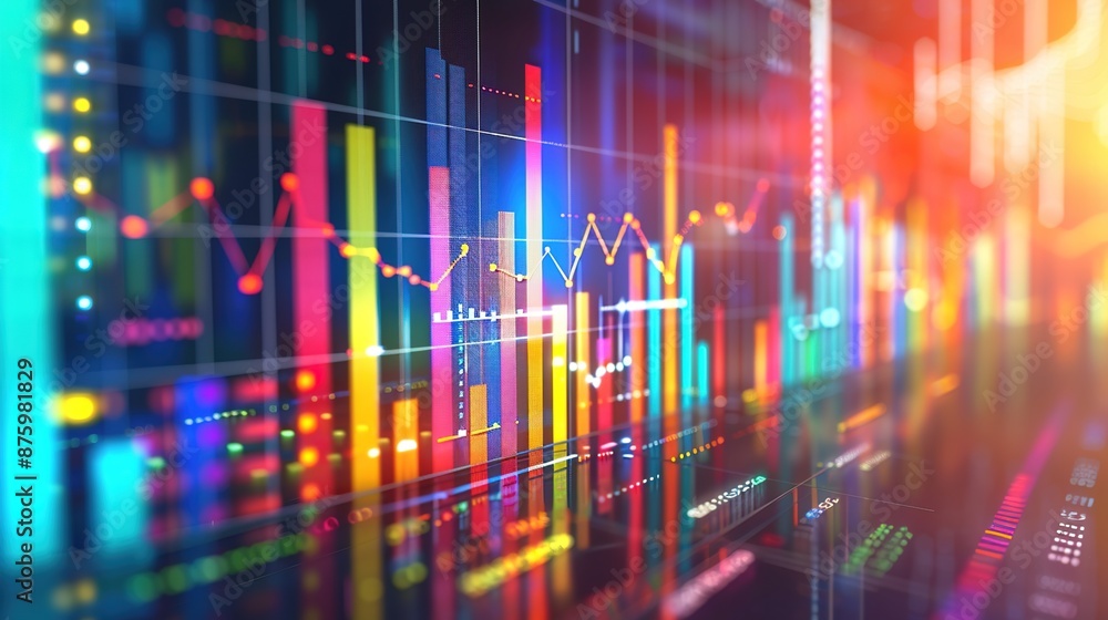 Poster visualizing financial insights: 3d infographic of statistics and trends on modern background with co