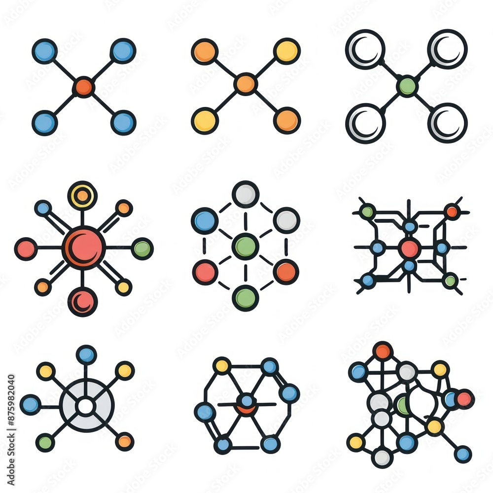 Poster Set of Colorful Network Icons