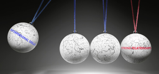 Interpersonal Skills and Strong Relationships - cause and effect relationship. A Newton cradle metaphor. ,3d illustration