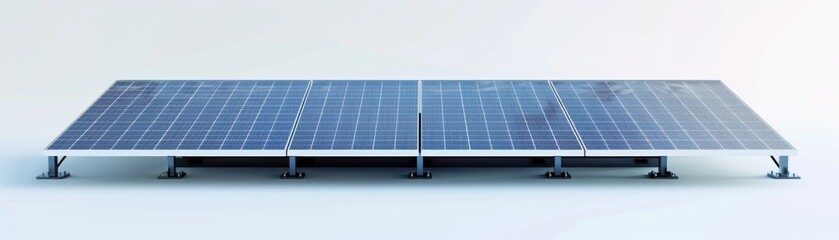 Sleek solar panels with clean white background, hyper realistic, minimalist design, renewable energy innovation