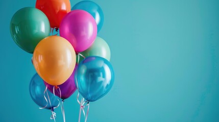 Colorful party balloons against a solid background, perfect for adding text or messages, ideal for festive occasions and celebrations.