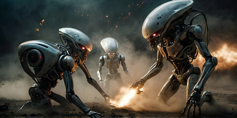 Fototapeta premium Alien Fleet Approaching Earth to Destroy