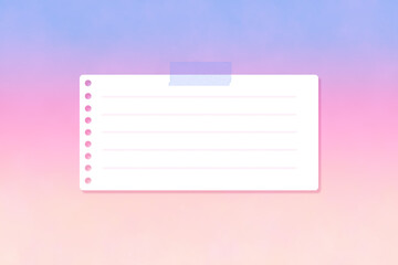 Fluffy blank note paper with tape on pastel pink and blue gradient background for thumbnail images