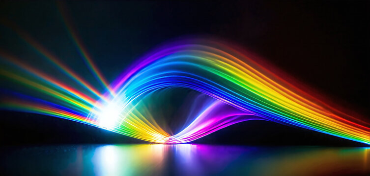 Colored abstract lines of light that visualize the refraction and the spectrum of natural light and its different wavelengths